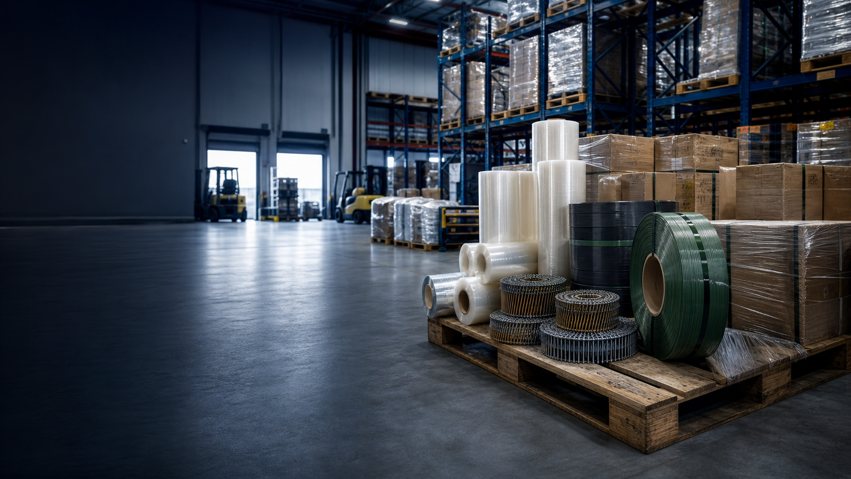 Industrial packaging materials in a warehouse and distribution environment